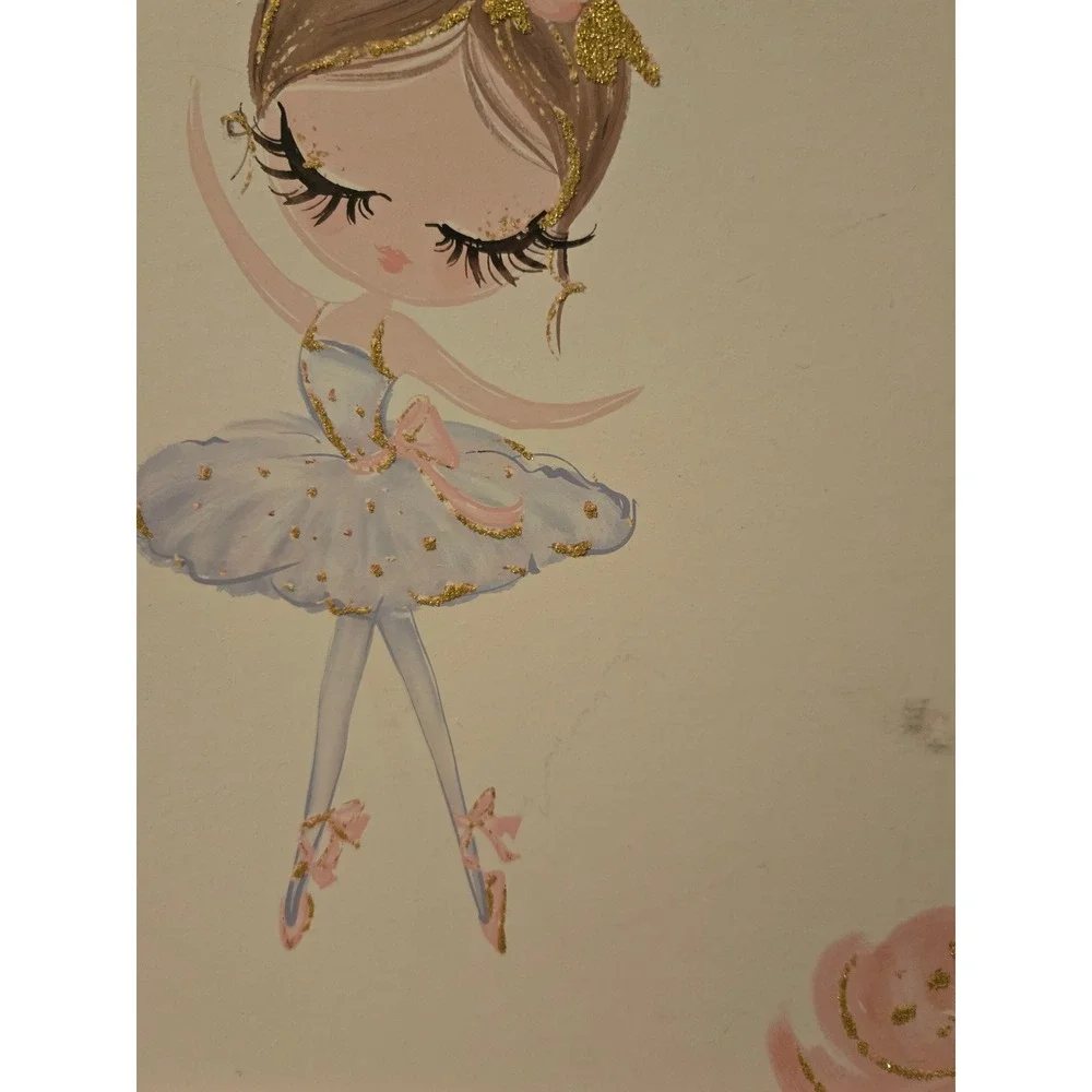 Hobby Lobby Ballerina Framed Wall Art Pink Gold‎ Glitter Nursery Decor 12x12